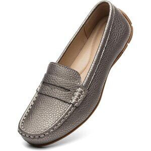 Kordal Women's Bronze Leather Comfortable & Lightweight Penny Loafers Flats